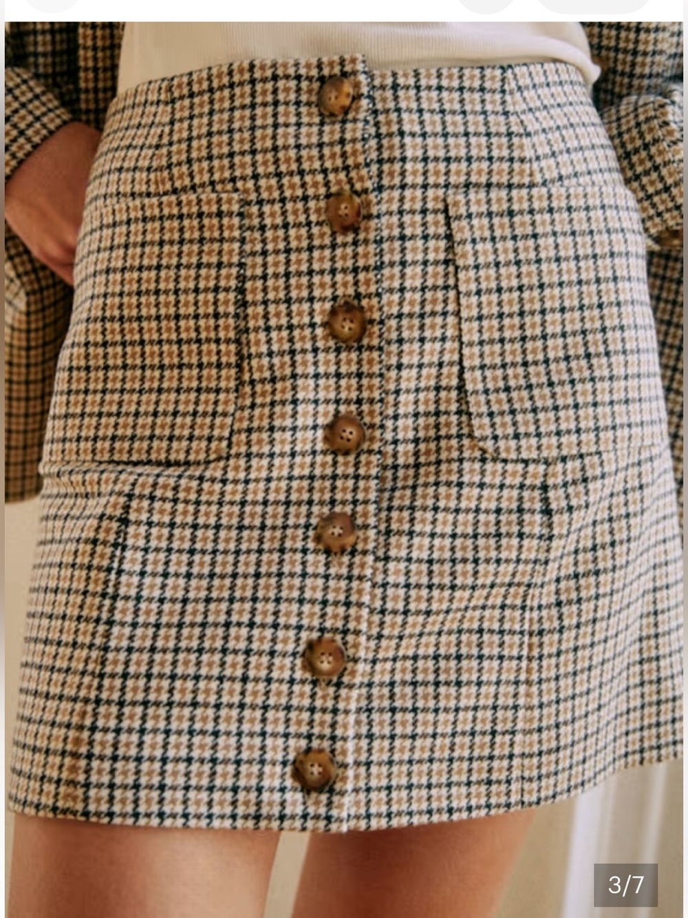 Sézane Nehir Skirt in Navy/Ochre Houndstooth. US size 8. NWOT